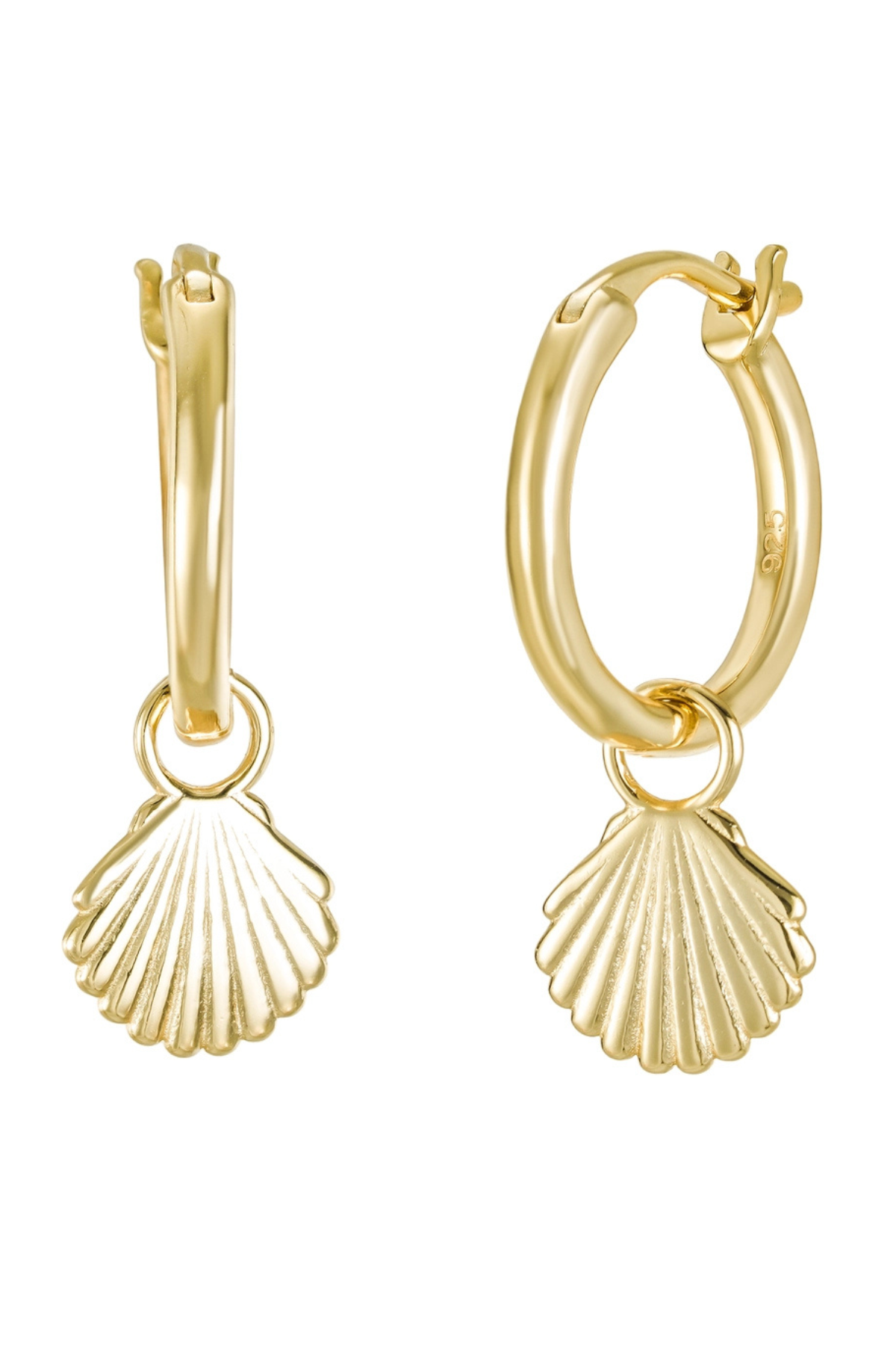 Dainty gold hoop earrings with seashell charm hypoallergenic 1