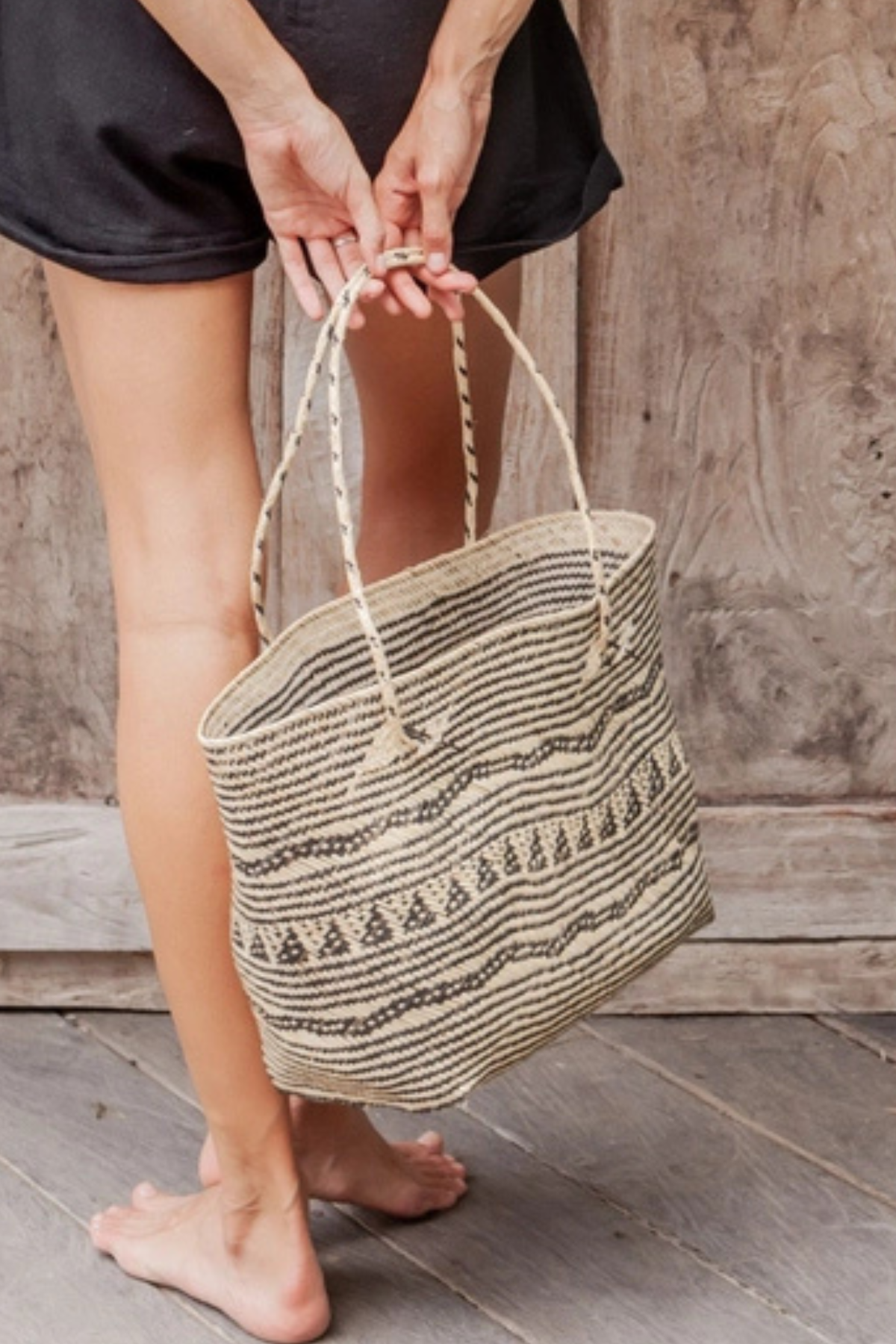 large black motif woven beach tote barnes rattan 