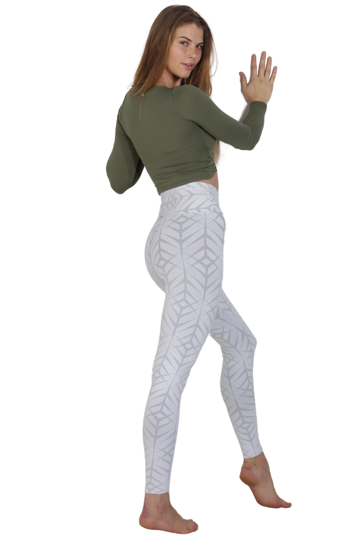 long sleeve army green activewear cross over crop top activewear